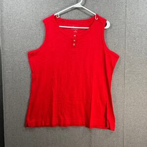 Encore by Idina Menzel Henley Tank Tee Red Rose, Size 2X